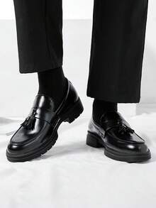 男士商务黑色正装鞋，流苏装饰休闲鞋 - 黑色 - 查看 4
