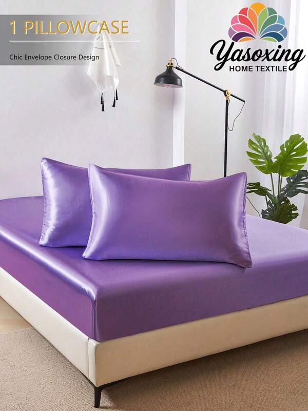 1 pieza Funda de almohada de sobre de satén suave y sedoso de color púrpura sin relleno, respirable y sin arrugas, mejor para el cabello y la piel, tamaño King, Queen o Twin para dormitorio, ropa de cama para el regreso a la escuela