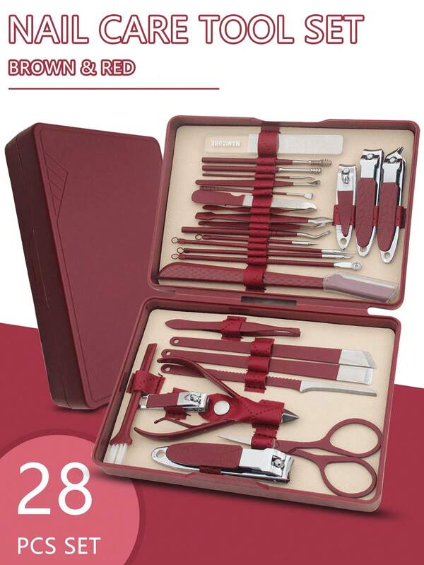 Professionele nagelknipperset voor pedicure, manicureset voor persoonlijke verzorging, nagelknipperset, nagelgereedschap met luxe reiskoffer, cadeaus voor mannen, vrouwen, familie, vrienden, roze meisje, nieuwe roestvrijstalen nagelknipperset in doos, optioneel in meerdere kleuren, met handige reiskoffer