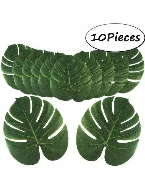 10 pièces Feuilles de palmier tropicales artificielles, décoration de fête jungle animaux sauvages hawaïens, décoration de table de mariage d'été, d'anniversaire, de maison. Plantes artificielles