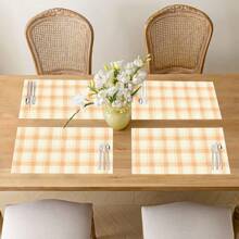 1 pieza/4 piezas/6 piezas Manteles individuales de lino con estampado de cuadros, adecuados para la mesa de comedor, decoración para todas las estaciones, manteles de mesa modernos y lavables, decoración de habitaciones, posavasos, manteles de cocina y comedor, decoración de fiestas interiores y exteriores, decoración del hogar, regalo ideal