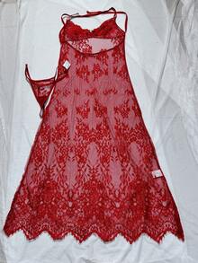 Bộ đồ ngủ hở lưng gợi cảm và quần lót dây G-String dành cho nữ - Màu Đỏ Sâu - Xem 9