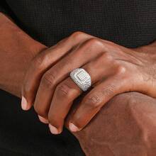 1pc Oxidized Cz Set Bold Wide Band Ring With Delicate Chain Design And Copper Plating, European & American Style Hip Hop Elements Exaggerated Unisex Statement Jewelry - Silver - View 8