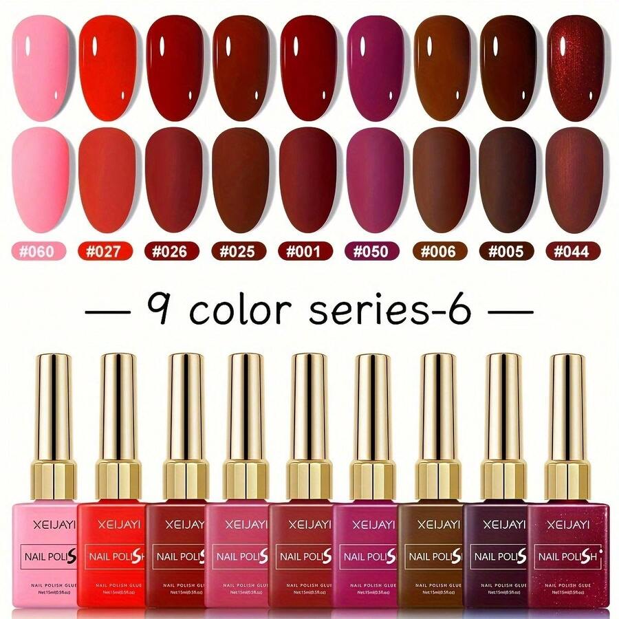 XEIJAYI 9 Colors 15ml New Popular Solid Color Set Nail Gel Polish Semi Permanent Nail Art Soaking UV LED Nail Salon DIY Nail Salon Gel For Spring And Summer - 9色套裝06 - 查看 1