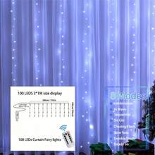1pc LED Window Curtain Lights With 8 Lighting Modes Remote Control, USB Powered Fairy Lights For Christmas, Halloween, Wedding, Home, Garden, Bedroom, Holiday Party Decor - USB Curtain Light - View 11