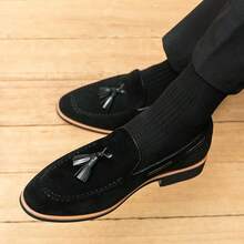 Men's Fringed Loafers, Casual And Comfortable Leather Shoes, Wedding Dress Shoes, Comfortable Formal Business Casual Office Loafers - 黑色 - 查看 2