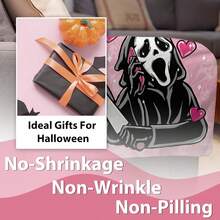 1pc Halloween Theme Fleece Blanket, Featuring Scream Face "NO, YOU HANG UP FIRST" & Heart Pattern, Plush Flannel Blanket For Autumn, Super Soft Valentine's Day Gift Blanket, Holiday Decor & Gift Choice, Suitable For Living Room, Bedroom, Office, Camping, Party, Gift For Family & Friends, Nap Blanket | Sofa Throw | Air Conditioning Blanket, Multiple Sizes Available, Pink Blanket