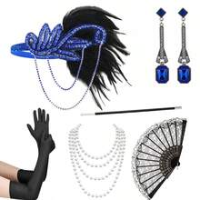 6件套1920年代风格女士优雅性感服装及配饰套装，高端配饰，适合单身派对、舞会、节日派对等场合。包括头饰、手套、手扇等。 - 彩色 - 查看 3