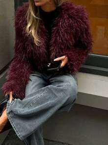 Camellia New Autumn/Winter Women's Faux Fur Effect Loose Fit Slim Jacket