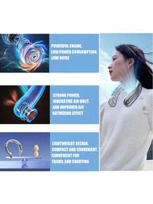 Portable Bladeless Neck Fan, Digital Display, Silent, Infinite Speed 100 Gears, Suitable For Office, Travel, Camping, Outdoor, Sports Neck Fan, For Men And Women, Essential For Holidays