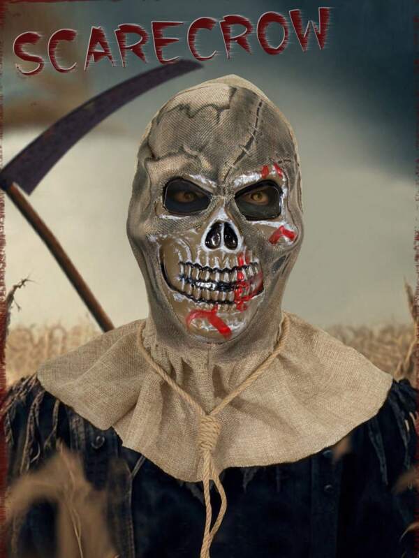 Nouveau masque d'épouvantail d'Halloween, masque crâne ensanglanté recouvrant toute la tête pour costume de squelette, fête, festival et accessoires de représentation