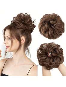 Élégant chouchou pour queue de cheval avec chignon décoiffé, chignon, accessoire de cheveux pour usage quotidien, fête, cosplay. Chouchou en cheveux synthétiques bouclés avec élastique - décoration de chignon en forme de donut, créer un look décoiffé à la mode, cadeau idéal, chouchou pour queue de cheval, chouchou, élastiques à cheveux, tenue d'automne - Multicolore - Voir 3