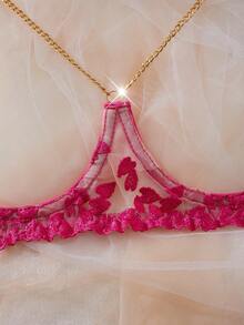 Conjunto de lencería seductora que incluye: Sujetador bordado sexy con decoración de cadena dorada y copas huecas, emparejado con bragas de entrepierna abierta. Conjunto de ropa de dormir sexy para mujer, lencería sexy para mujer, bragas para mujer, conjunto de ropa de dormir sexy para mujer, prendas sexy para mujer, conjunto de lencería sexy, conjunto de lencería para mujer, conjunto para mujer, transpirable - Rosa Fucsia - Ver 5