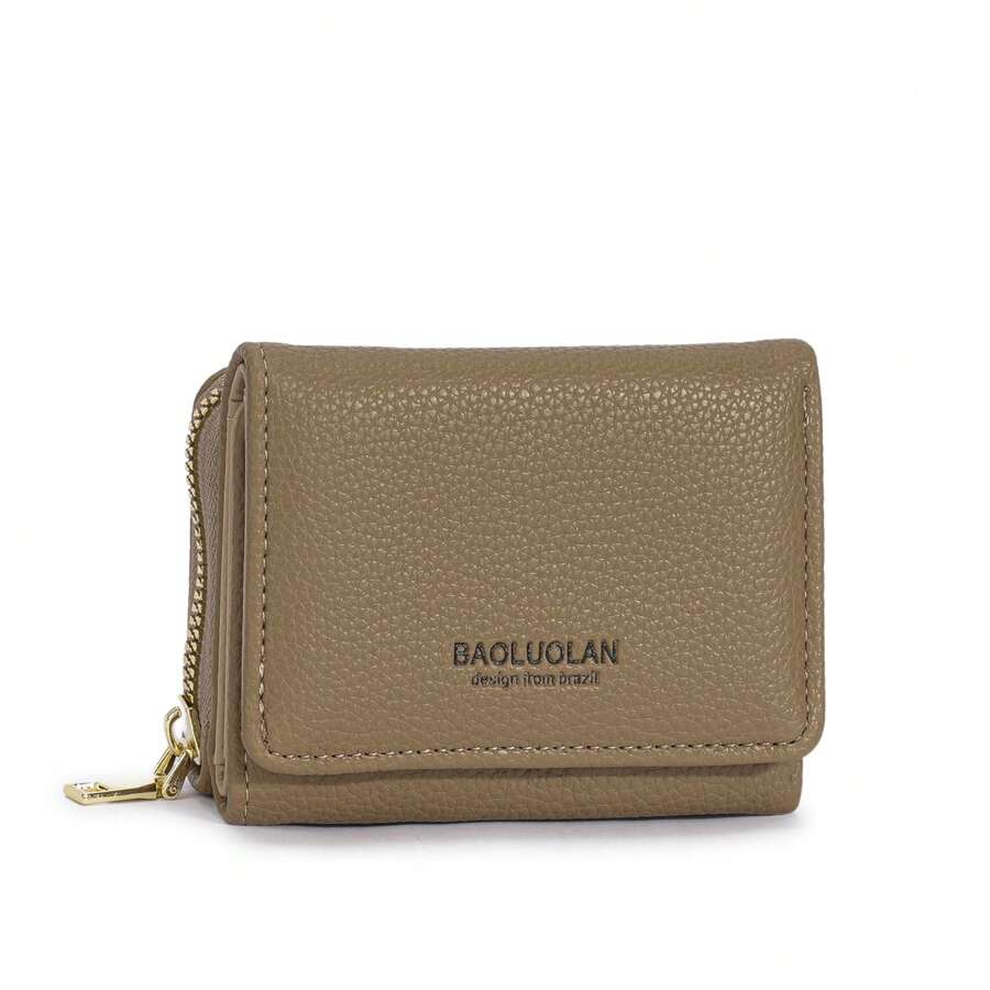 Women's 4-In-1 Wallet, Small Slim, Coin Purse, Document Holder With Zipper And Magnet Button - Beige - View 1