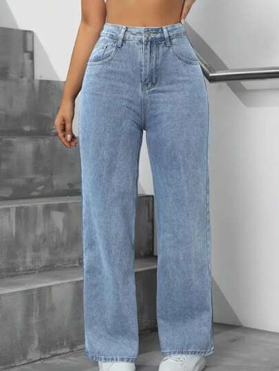 Calca Jeans Feminina Pantalona  Wide Leg Lisa Cintura Alta
