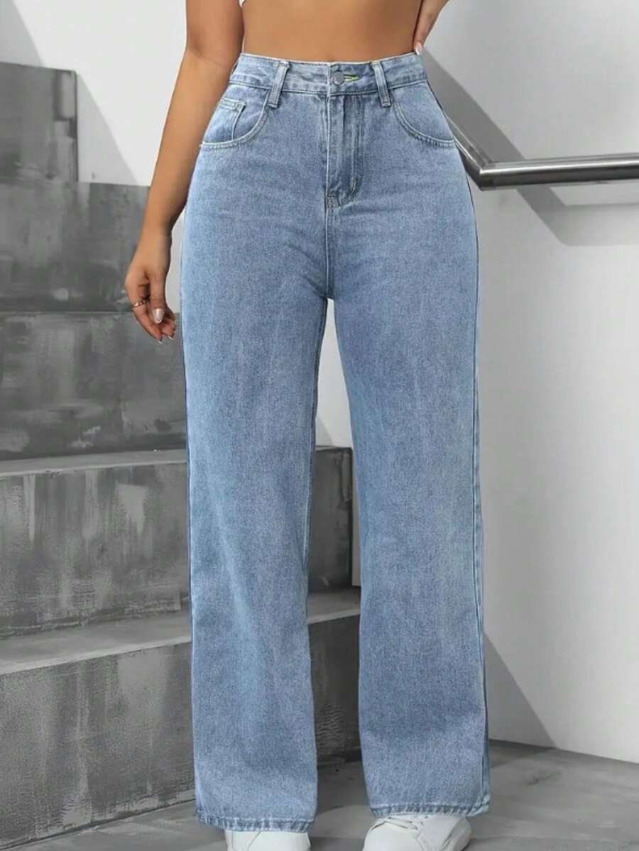 Calca Jeans Feminina Pantalona  Wide Leg Lisa Cintura Alta