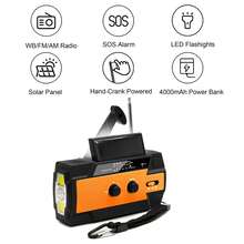 Hand Crank Emergency Weather Radio, Portable Multi-Functional Radio Solar Powered With Battery Backup,AM/FM,NOAA, SOS Alarm,6 LED Reading Lamp,4000mAh Rechargeable Battery Power Bank,LED Flashlight For Outdoor Hiking Camping Emergency