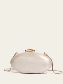 2025 Spring Fashion Wedding Clutch, Acrylic Glossy European & American Style Evening Handbag, Egg-Shaped Shoulder Bag, Customizable, Suitable For Crossbody Or Shoulder Wear, Perfect Match For Ball Gown Accessories, Ideal For Bridesmaid Dresses, Bags Ladies Elegant - White - View 3