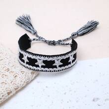 1pc Star Decor Handmade Braided Bracelet, Creative Embroidery Design, Suitable For Party, Beach, Travel, Gift For Friends, Family, Classmates - Black - View 3
