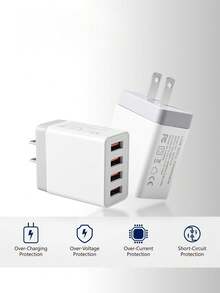 4-Port US Plug USB Charger, UL Listed 3.0 Fast Charging Wall Adapter, 3.1A Multi USB Power Supply Compatible With IPhone/Android Phones, Cameras, MP3 And More