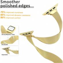 Gold Apple Watch Band, Slim Milanese Loop Compatible With Apple Watch 38mm 40mm 41mm 42mm 44mm 45mm 46mm 49mm, Glitter Gold Slim Bracelet Band For Women, Gold Apple Watch Covers For Women Watches, 2 In 1 Apple Watch Case With With Built-In Screen Protector, New Design Ultra Thin Straight Edge Hard PC Full Body Protective Cover For Apple Watch, 2pcs Watch Accessories For Apple Watch Series 10 9 8 7 6 5 4 3 2 1 Ultra SE