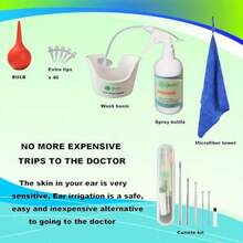 Ear Wax Removal Tool Ear Cleaning Kits Safe Ear Irrigation Kit Ear Flush Kit For Adults Kid Ear Wax Washer Device Easy To Operate Includes Basin Syringe Curette Kit Towel And 40 Disposable Tips - As Pic - View 3