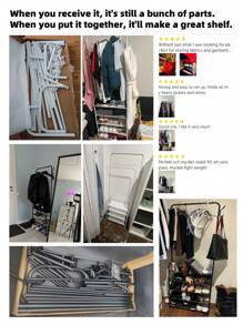 1 pieza Organizador de armario portátil multiusos, aproximadamente 24 pulgadas de ancho, incluye perchero, estantería para zapatos, estantes de almacenamiento, móvil, fácil de ensamblar/desarmar, adecuado para sala de estar, dormitorio, oficina en casa, regalo perfecto para Navidad, fiestas