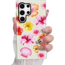 Checkered Phone Case For Samsung Galaxy S24 Ultra S22 S23 And A Series, Cute Plaid Checkerboard, Floral Pattern Compatible With IPhone 16 15 14 13 12 11 Pro Max Plus Protective Case Cover For Girls Women - 芙蓉貝殼 - 查看 1