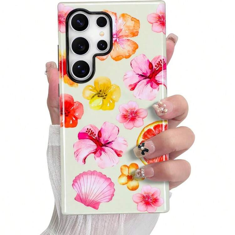 Checkered Phone Case For Samsung Galaxy S24 Ultra S22 S23 And A Series, Cute Plaid Checkerboard, Floral Pattern Compatible With IPhone 16 15 14 13 12 11 Pro Max Plus Protective Case Cover For Girls Women - 芙蓉貝殼 - 查看 1