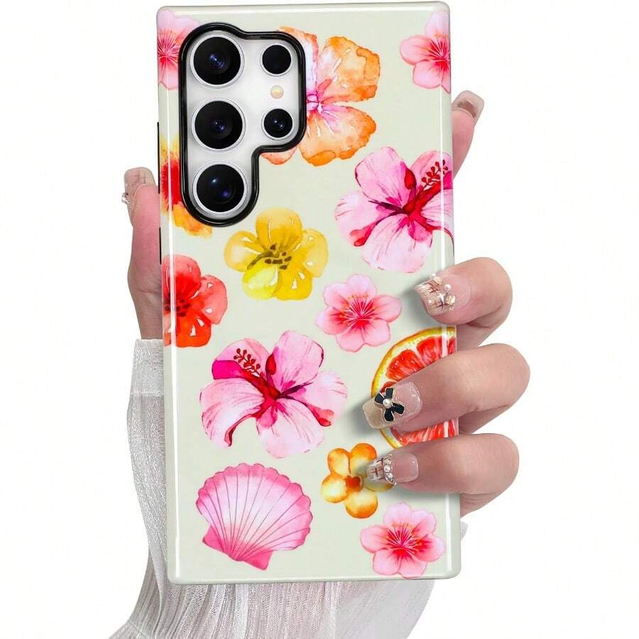 Checkered Phone Case For Samsung Galaxy S24 Ultra S22 S23 And A Series, Cute Plaid Checkerboard, Floral Pattern Compatible With IPhone 16 15 14 13 12 11 Pro Max Plus Protective Case Cover For Girls Women - 芙蓉貝殼 - 查看 1