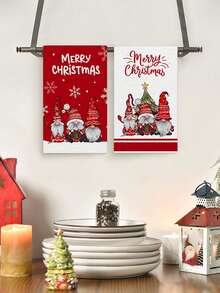 Toalla navideña de 40*60cm, paño de cocina con diseño de gnomo de Papá Noel, decoración navideña roja y blanca, paño de cocina absorbente, paño de cocina creativo para días festivos - Multicolor - Ver 2