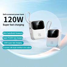 10000mAh Portable Charger Mini Power Bank, 120W Super Fast Charging Portable Mobile Phone Charger With Built-In Cable (USB-C Output Cable), LED Display Mobile Phone Travel Battery Pack, Suitable For IPhone, Suitable For Samsung, Suitable For Android And Other Travel Essentials, Back To School Essentials, Perfect Gift, Fashion Design - White - View 5