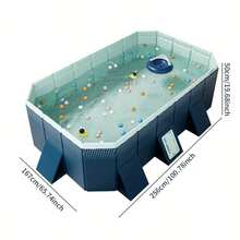 Large Collapsible Pool, Non-Inflatable Outdoor Pool, Hard Plastic Enclosure Portable Pool, 100.78" L X 65.74" W X 19.68" H - Blue - View 4