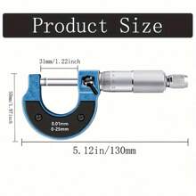 1pc Outside Micrometer, 0-25mm/0.01mm Precision Machinist Tool, Metal Caliper Measuring Tools, Professional Thickness Measuring Tools With Ratchet Stop And Lock Nut, Non-Slip (Tungsten Carbide Steel)
