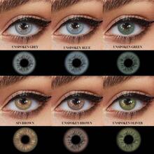 Lalens Lentes de contacto de color azul gris natural de pupila pequeña, 1 par/2 piezas, para ojos marrones oscuros, para belleza, graduación, cumpleaños, vacaciones, verano, otoño, estilo Y2K, maquillaje, fiestas, playa, viajes, campamento, al aire libre, escuela, campus, festivales, decoración, regalo, presente, chica rosa, cosplay, mejor color, encanto, vibra