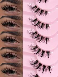 9对卡通风格假睫毛，加长尾假睫毛，湿润泰式假睫毛，猫眼动漫假睫毛，自然纤薄仿貂毛假睫毛，透明带假睫毛，睫毛嫁接假睫毛，化妆假睫毛条 - 黑色 - 查看 8