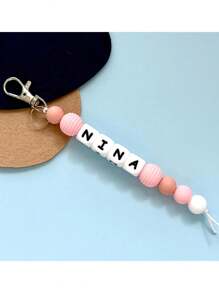 1pc Customizable Name/Text Lanyard/Anti-Lost Clip, Can Clip/Hang, Handmade With Colored Beads, Cute Daisy, Hot Air Balloon, Rainbow, Bohemian Style Pendant Decoration, Keychain, Wooden Letters, Stainless Steel Clip, Name Tag, Gift For Friends, Birthday, Shower, Valentine's Day, Back To School, Christmas Decor, Stroller Decor, Clothing Decor