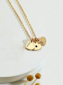 Customized Necklace, Personalized Heart-Shaped Pendant, Carved Name Necklace, Stainless Steel Jewelry Heart-Shaped Pendant Necklace, Personalized Gift, Valentine's Day Gift, Anniversary Gift, Valentine's Gold, Rose Gold Fashion, Autumn Fashion, Retro, Neutral, Simple, Casual, Hip-Hop, Goth, Punk Customization, Personalized, Back To School Fashion - Multicolor - View 2