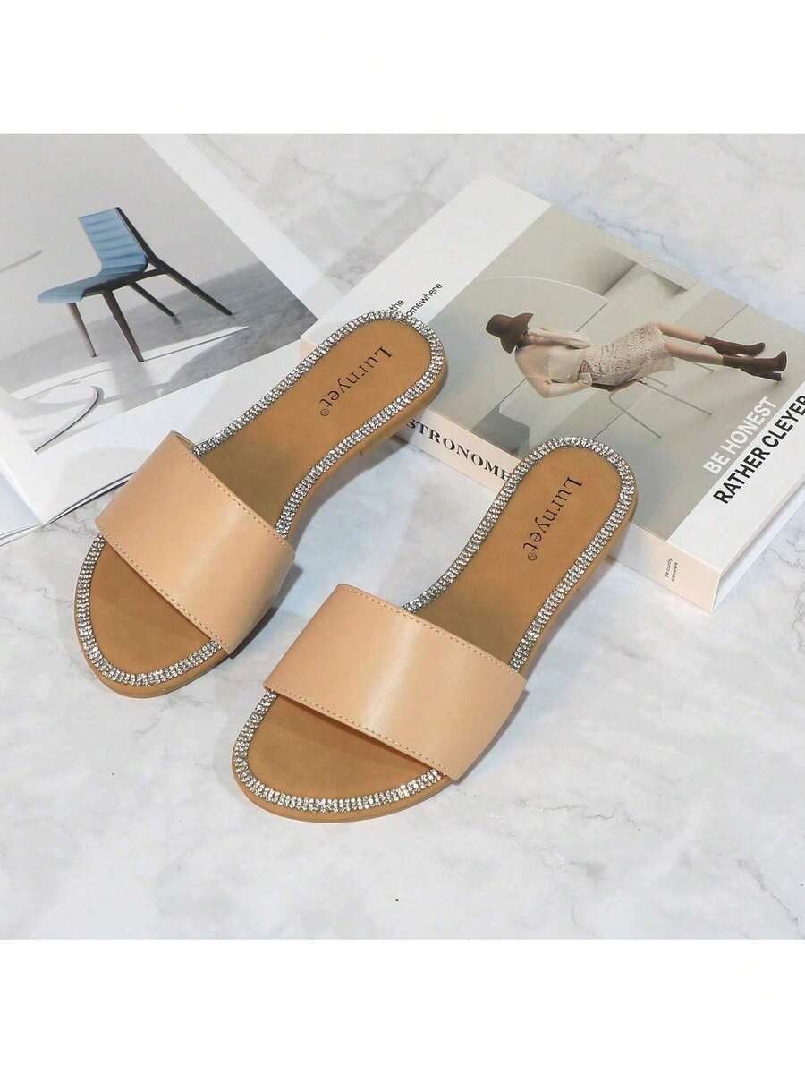 Women's Glitter Shiny Slide Sandals Sparkle Fancy Flat Slippers Slip-On Jeweled Shoes BINGO-2 - khỏa thân - Xem 1