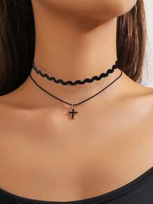 Set de 18 Collares góticos minimalistas de estilo europeo y americano, incluyendo collares de encaje - 18 piezas - Ver 10