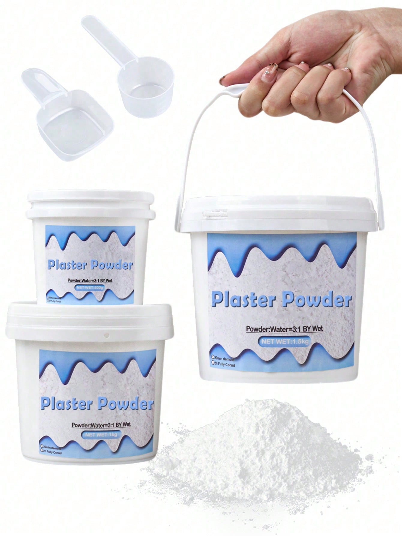 500g/1000g/1500g Harz-Hochdichte-Gips-Pulver für DIY-Skulpturen-Formen, Vasenherstellung, -Produktionsmaterial, Gips-Pulver im Eimer, 4,4lb/6lb/7lb