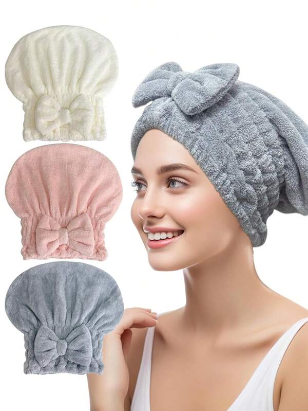 1pc Coral Fleece Bow Headband Towel, High Absorbency Hair Drying Cap, Soft Microfiber Hair Wrap. Suitable For All Hair Types: Curly, Straight, Long, Short, Thick, Thin, Coarse And Wavy Hair