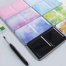 Caja de pintura de acuarela plegable de metal clásica portátil con 24 medias pastillas magnéticas