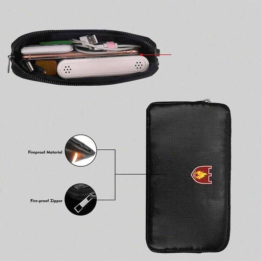Black Flame Resistant Mobile Power Pouch Silicone Fcord Organizer Bag Storage Cash Cell Phone Credit Ccard Passport Travel - Black - View 1