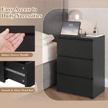Bedside Table, Bedroom Nightstand, 3 Drawers, Wood, Suitable For Living Room And Bedroom, Modern, 45 X 38 X 66 Cm - 黑色 - 查看 5