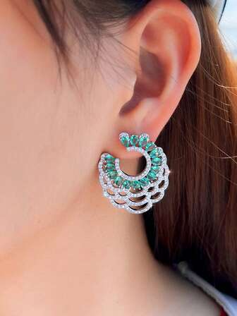 1 Paio di orecchini pendenti con fiore grande traforato in zirconia cubica azzurro chiaro, gioielli in argento placcato per donne, fidanzamento, matrimonio, damigelle, regalo per la madre