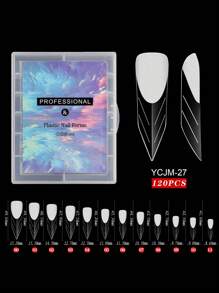 120片装假指甲尖头快速延长贴片，可重复使用，凝胶指甲模具带刻度，UV凝胶指甲油模具，雕塑全覆盖式按压式指甲，适用于女性和女孩的美甲用品工具 BL05，美甲用品，美甲工具，美甲艺术工具，返校季，指甲，按压式指甲工具