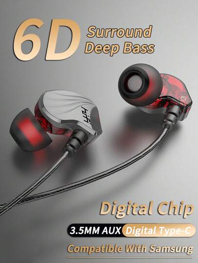 KZ Căști VAORLO 9D de înaltă fidelitate cu bas profund, interfață AUX/Type-C de 3,5 mm, cip DAC încorporat, stereo surround 7.1, căști intraauriculare cu fir cu microfon de înaltă definiție, muzică fără pierderi, căști sport și jocuri, compatibile pe scară largă