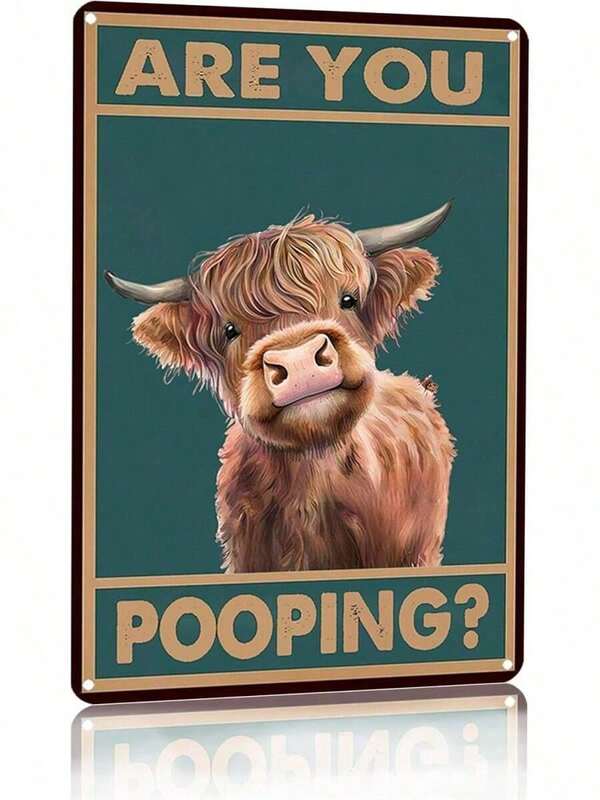 Vintage Highland Cow Tin Sign: Funny "Are You Pooping?" Bathroom Wall Decor For Western & Highland Cow Lovers 8x12 Inch (3039)
