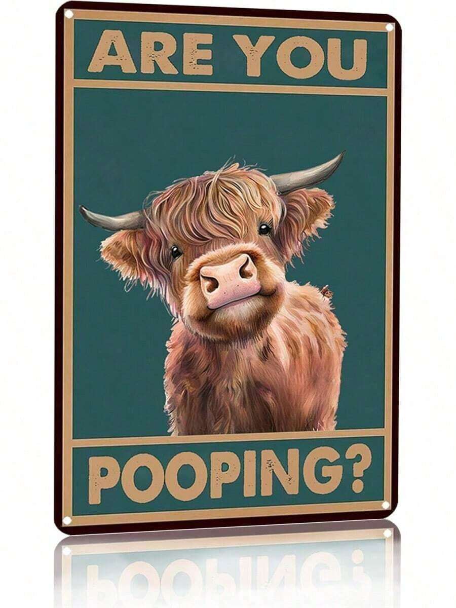 Vintage Highland Cow Tin Sign: Funny "Are You Pooping?" Bathroom Wall Decor For Western & Highland Cow Lovers 8x12 Inch (3039) Christmas Decorations Home Christmas Gifts Christmas Decor